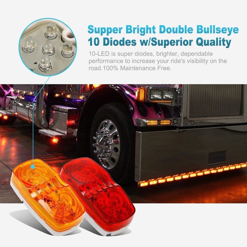 Partsam 14x Trailer RV Marker LED Light Double Bullseye 10 Diodes Clearance Light Red/Amber,[DOT Approved] 4x2 Tiger Eye/Double Bubble 12V Rectangular LED Side Marker Light Surface Mount Camper Truck - Image 4
